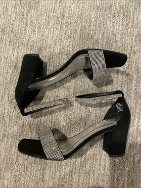 Black Rhinestone Ankle-Strap Heels - Women